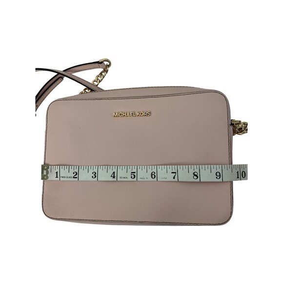 Michael Kors Jet Set Crossbody Bag Gold Chain Strap Pink Leather 7633 Barbie L - Picture 6 of 16